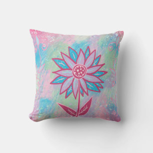 Cute Hand-drawn Pastel Flower Throw Pillow