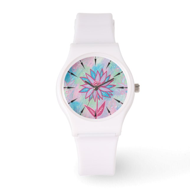 Cute Hand-drawn Pastel Flower Watch (Front)