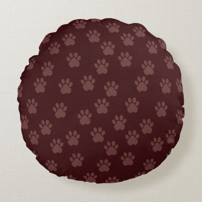 Cute Hand-drawn Paw Print Round Throw Pillow (Front)