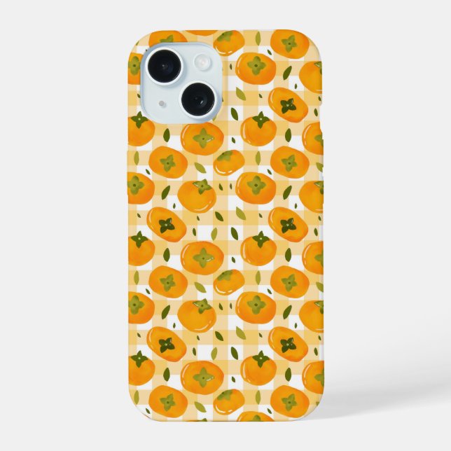Cute Hand-Drawn Persimmons Seamless Pattern iPhone 15 Case (Back)