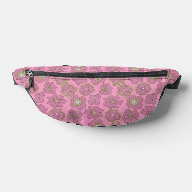 Cute Hand-Drawn Pink Floral  Fanny Pack (Lay Down)