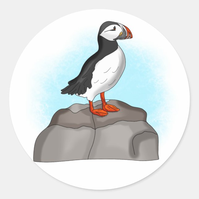 Cute Hand drawn Puffin Classic Round Sticker (Front)