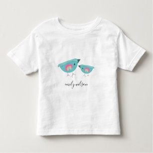 Cute Hand Drawn Rainbow Blue Birdy Mother Baby Toddler T-shirt
