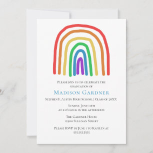 Cute Hand Drawn Rainbow High School Graduation Invitation