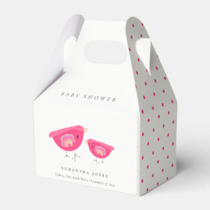Cute Hand Drawn Rainbow Pink Birdy Baby Shower Favor Box