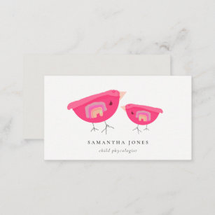 Cute Hand Drawn Rainbow Pink Birdy Mother Baby Business Card