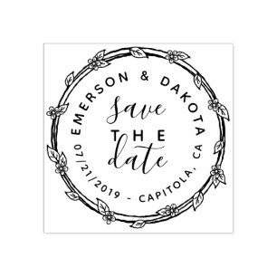Cute Hand Drawn Save The Date Wedding Announcement Rubber Stamp