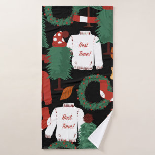 Cute hand drawn Seamless pattern with Christmas tr Bath Towel