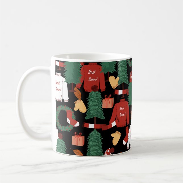 Cute hand drawn Seamless pattern with Christmas tr Coffee Mug (Left)
