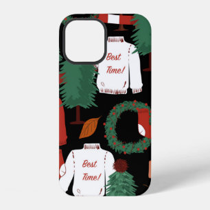 Cute hand drawn Seamless pattern with Christmas tr iPhone 12 Case