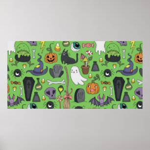 Cute hand drawn seamless patterns with cute hand d poster