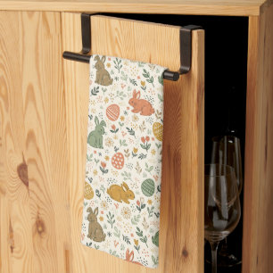 Cute Hand Drawn Spring Bunnies Kitchen Towel