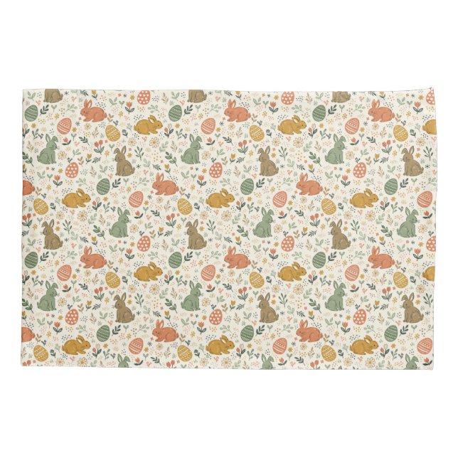 Cute Hand Drawn Spring Bunnies Pillowcase (Back)