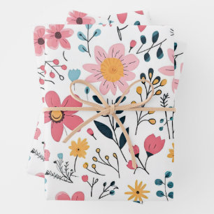 Cute Hand Drawn Spring Florals Wrapping Paper Sheet