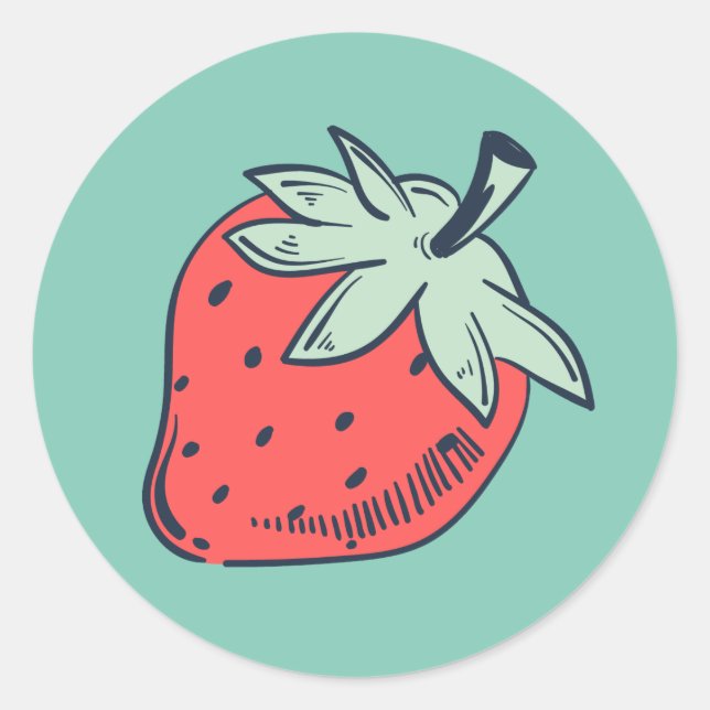 Cute Hand-drawn Strawberry Classic Round Sticker (Front)