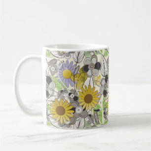 Cute Hand Drawn Sunflower and Butterfly Pattern Coffee Mug