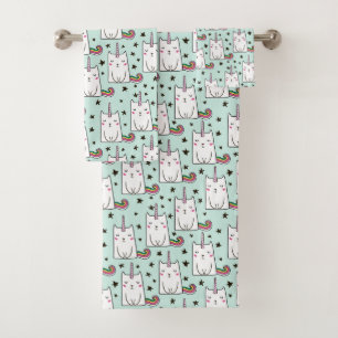 Cute Hand Drawn Unicorn Cat Pattern Bath Towel Set