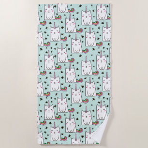 Cute Hand Drawn Unicorn Cat Pattern Beach Towel