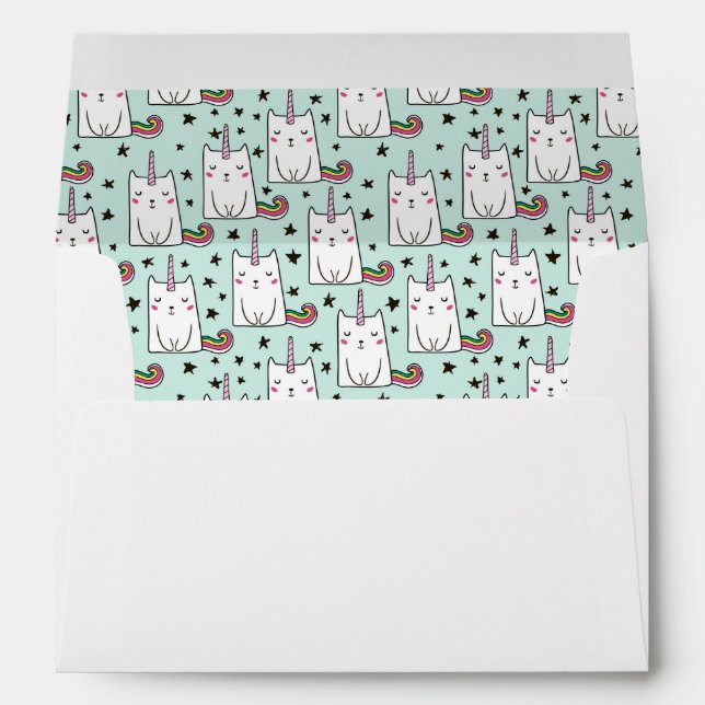 Cute Hand Drawn Unicorn Cat Pattern Envelope (Back (Bottom))