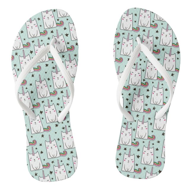 Cute Hand Drawn Unicorn Cat Pattern Flip Flops (Footbed)