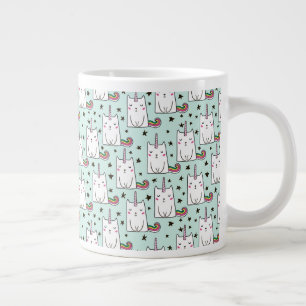 Cute Hand Drawn Unicorn Cat Pattern Large Coffee Mug