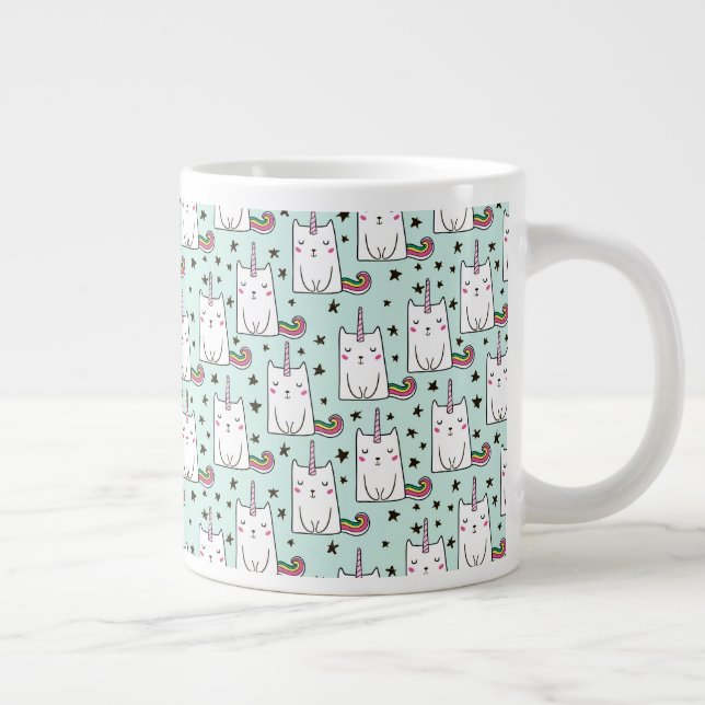 Cute Hand Drawn Unicorn Cat Pattern Large Coffee Mug (Right)