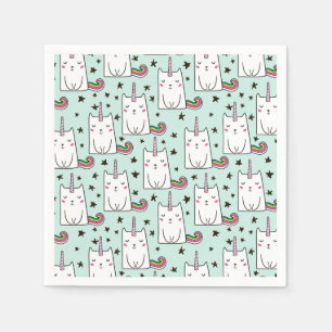 Cute Hand Drawn Unicorn Cat Pattern Napkin