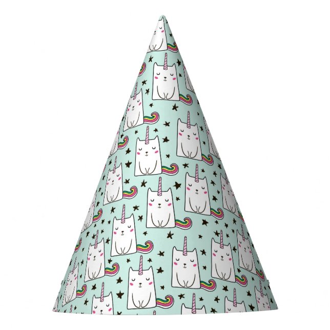 Cute Hand Drawn Unicorn Cat Pattern Party Hat (Front)