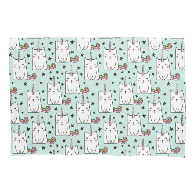 Cute Hand Drawn Unicorn Cat Pattern Pillowcase (Front-Left)