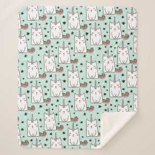 Cute Hand Drawn Unicorn Cat Pattern Sherpa Blanket