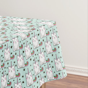 Cute Hand Drawn Unicorn Cat Pattern Tablecloth