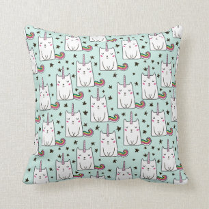 Cute Hand Drawn Unicorn Cat Pattern Throw Pillow