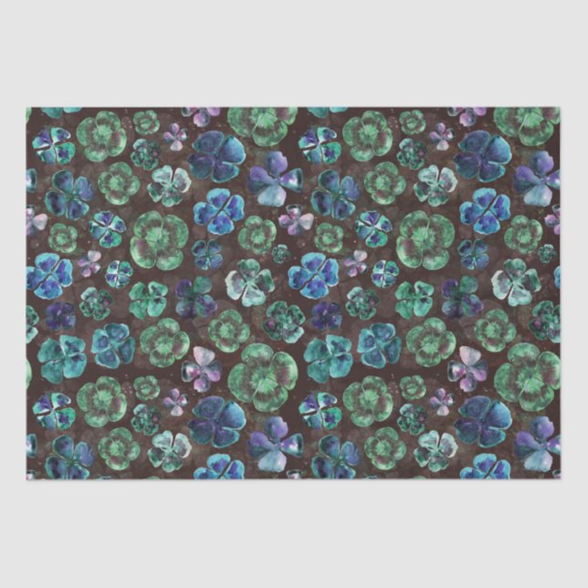 Cute Hand Drawn Watercolor Lucky Green Clovers Tissue Paper (Front)