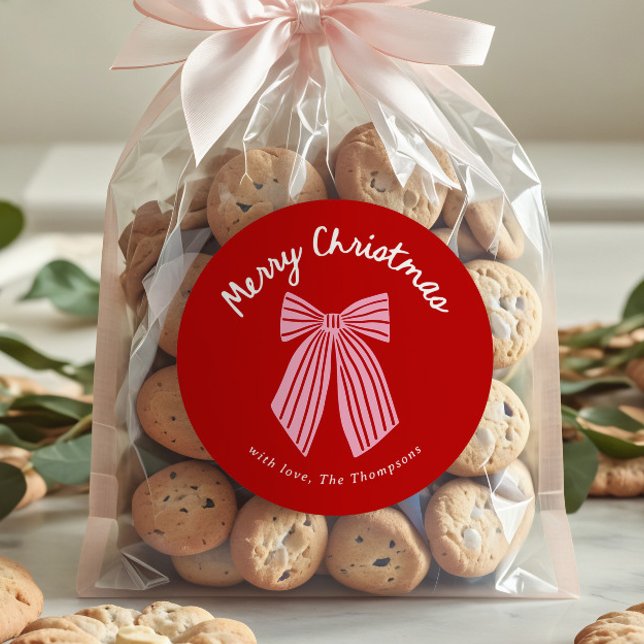 Cute Hand Drawn Whimsical Bow Christmas Classic Round Sticker (Creator Uploaded)