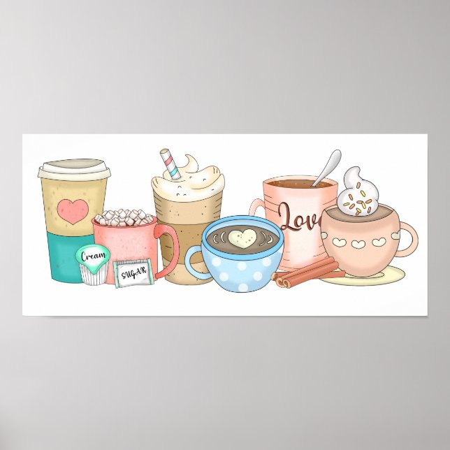 Cute Hand drawn Whimsical Coffee and Hot Cocoa Poster (Front)