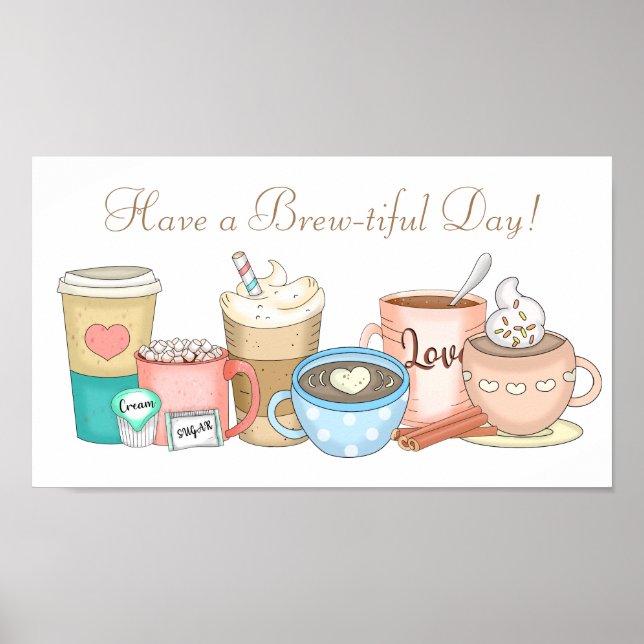 Cute Hand drawn Whimsical Coffee and Hot Cocoa Poster (Front)