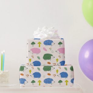Cute Hand Drawn Whimsy Doodle Hedgehog & Mushroom Wrapping Paper