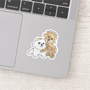 Cute Hand-Drawn White Puppy Preventing Fight