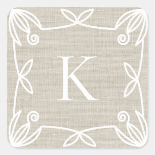 Cute Hand Drawn Wreath Monogram Faux Burlap Square Sticker