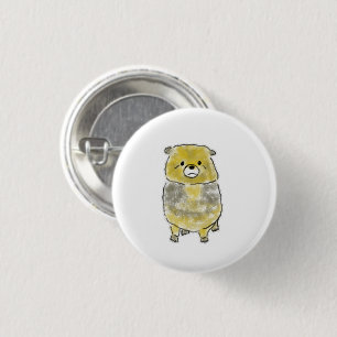 Cute Hand-Drawn Yellow Head Grey Body Bear Dog 1 Inch Round Button