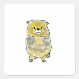 Cute Hand-Drawn Yellow Head Grey Body Bear Dog Square Sticker