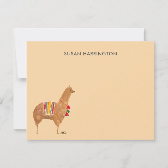 Cute Hand-Illustrated Llama Alpaca Personalized Card (Front)