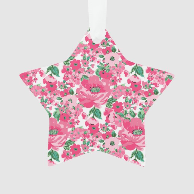 Cute Hand Paint Pink Flowers Elegant White Design Ornament (Front)