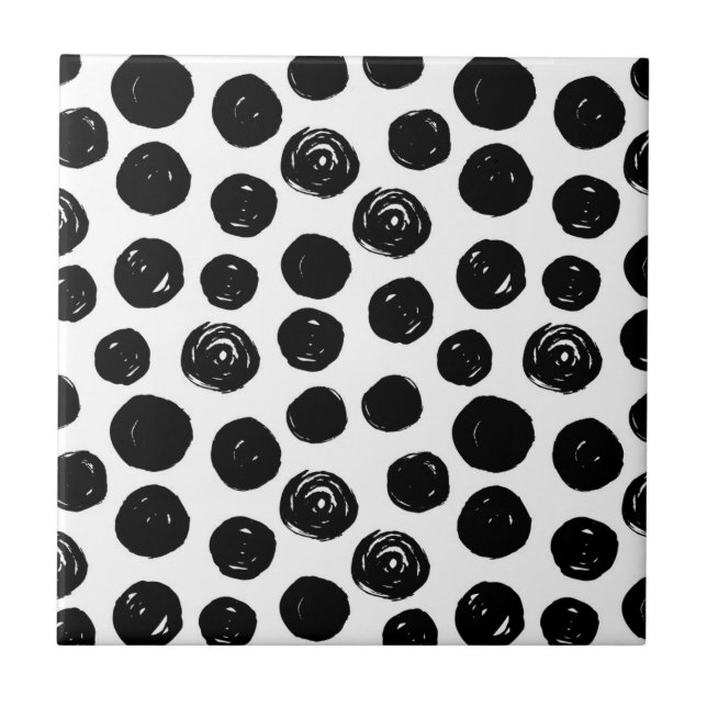 Cute hand painted black and white polka dots tile (Front)