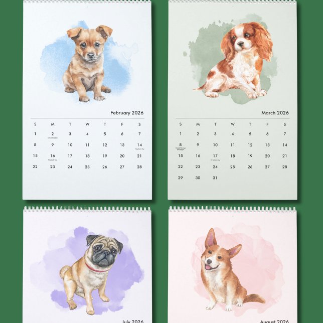Cute Hand-Painted Dogs Art Wall Calendar (Creator Uploaded)