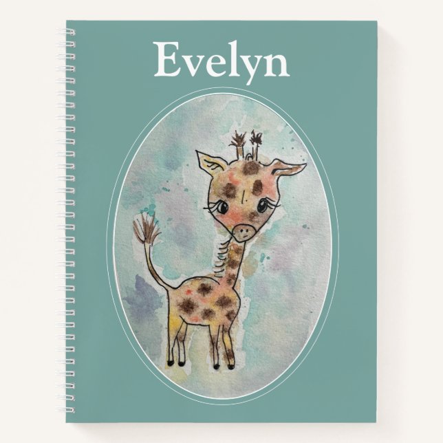 Cute Hand Painted Giraffe Customized Notebook (Front)