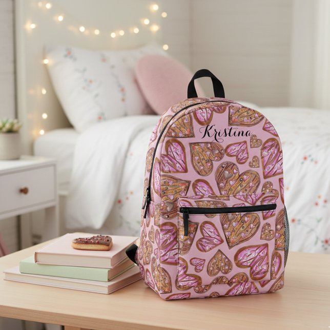 Cute Hand-painted Heart Shaped Cookies on Pink Printed Backpack (Creator Uploaded)