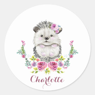 Cute Hand painted Hedgehog Personalized Classic Round Sticker