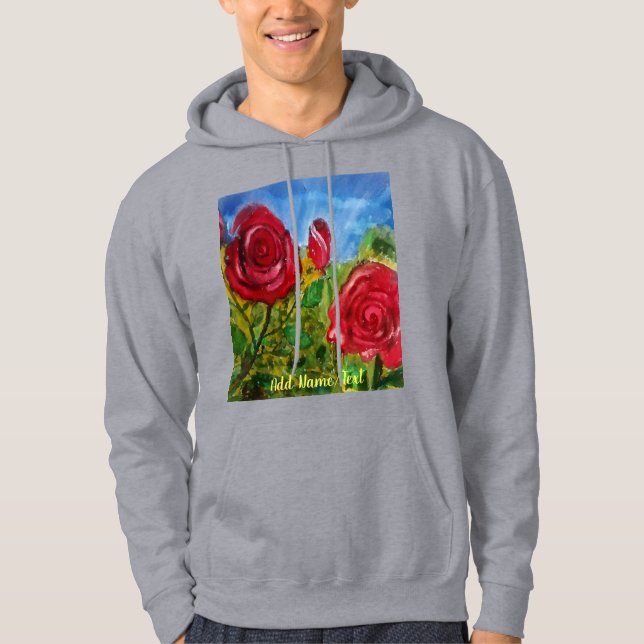 Cute Hand Painted Red Roses Custom Grey Men's  Hoodie (Front)