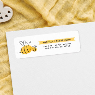 Cute Handdrawn Bees & Yellow Banner Return Address